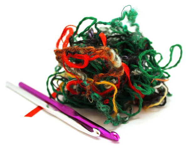 Colorful threads and crochet hooks — Stock Photo, Image