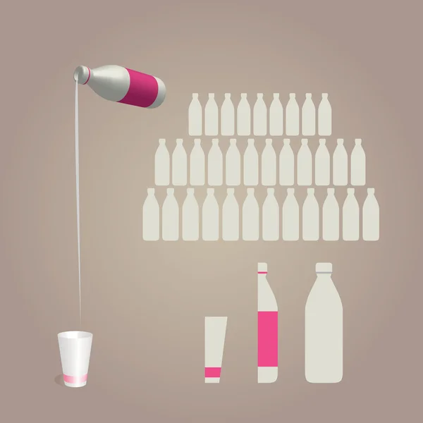 Neues Design der Milchproduktion von Flaschen und Gläsern — Stockfoto