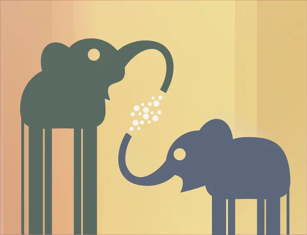 Мать-слон и слон играют с пузырьками — стоковый вектор