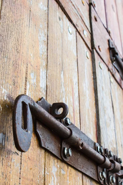 Old bold on a wood door — Stock Photo, Image