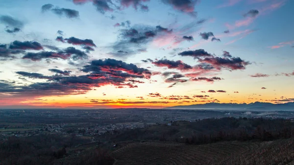 Winter Sunset Vineyard Savorgnano Friuli Venezia Giulia Italy — Stock Photo, Image