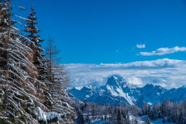 Zoncolan Dağı 'nda, büyük bir kar yağışı sonrası Carnic Alpleri. Udine ili, Friuli-Venezia Giulia bölgesi, İtalya