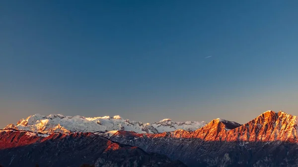 Coucher Soleil Dans Les Montagnes Entre Slovénie Italie Par Une — Photo