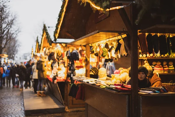 Vánoční Trhy Severu Itálie Prosinci Večer — Stock fotografie