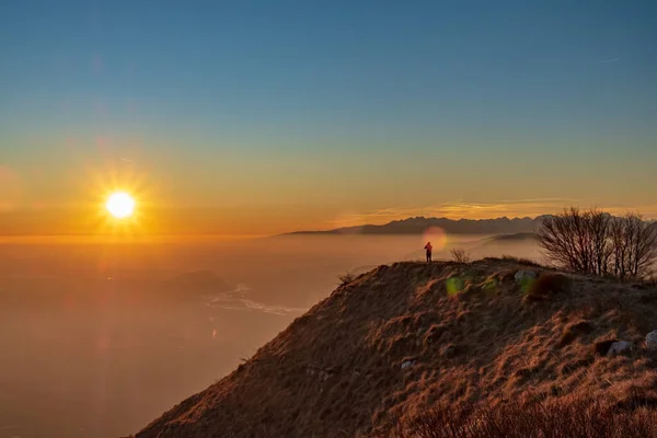 Pôr Sol Pico Cuarnan Região Friuli Venezia Giulia Num Dia — Fotografia de Stock