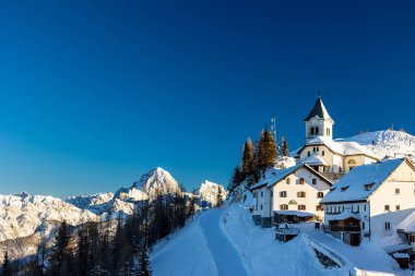 Kış öğleden sonra Lussari, Tarvisio Camporosso, Friuli Venezia Giulia, İtalya