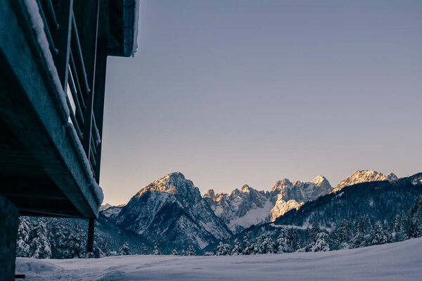 Frosty winter sunrise in Tarvisio, Friuli Venezia Giulia, Italy
