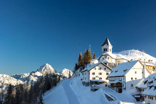 Tarde Inverno Lussari Tarvisio Camporosso Friuli Venezia Giulia Itália — Fotografia de Stock