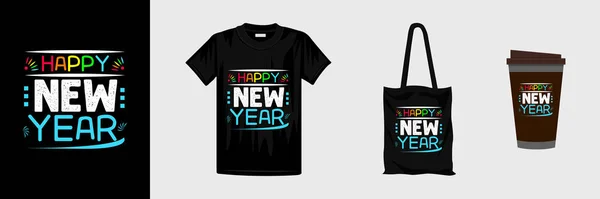 Νέο Έτος Χέρι Κλήρωση Γράμματα Shirt Σχεδιασμό — Διανυσματικό Αρχείο