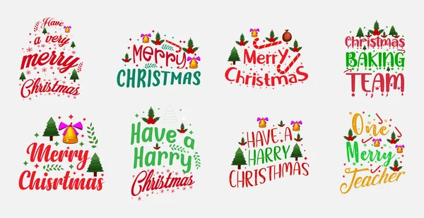 Merry Christmas Typography Set Good Shirt Mug Gift Other Printing — Stock Vector
