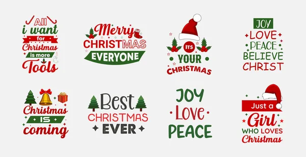 Merry Christmas Typography Lettering Quotes Set Design Postcard Invitation Greeting — Stock Vector