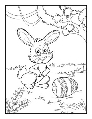 Çocuklar için Mutlu Paskalya Boyama Sayfaları. Rahatlama ve meditasyon için boyama kitabı.