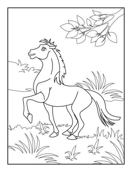 Çocuklar için at boyama sayfası. Rahatlama ve meditasyon için boyama kitabı.