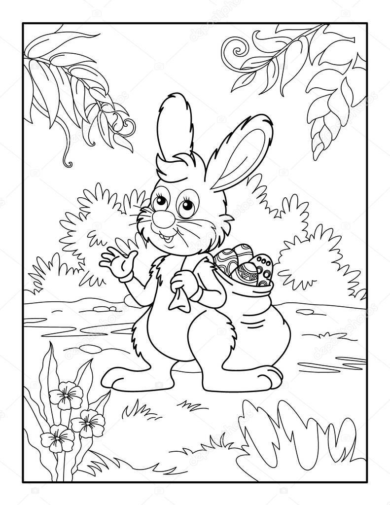 Happy Easter Coloring Page for kids. Coloring book for relax and meditation.