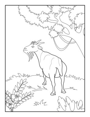 Çocuklar için keçi boyama sayfası. Rahatlama ve meditasyon için keçi boyama kitabı.