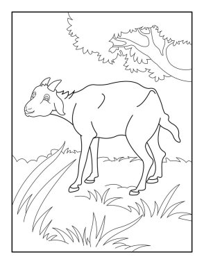 Çocuklar için keçi boyama sayfası. Rahatlama ve meditasyon için keçi boyama kitabı.