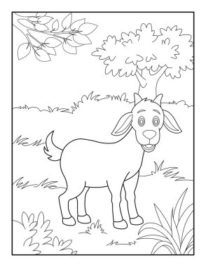 Çocuklar için keçi boyama sayfası. Rahatlama ve meditasyon için keçi boyama kitabı.