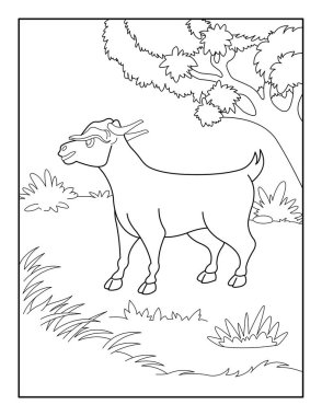 Çocuklar için keçi boyama sayfası. Rahatlama ve meditasyon için keçi boyama kitabı.