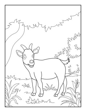 Çocuklar için keçi boyama sayfası. Rahatlama ve meditasyon için keçi boyama kitabı.