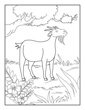 Çocuklar için keçi boyama sayfası. Rahatlama ve meditasyon için keçi boyama kitabı.