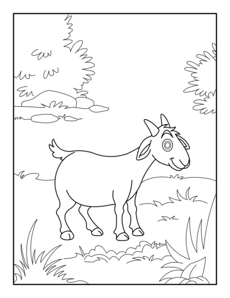 Goatcoloring Page Para Crianças Livro Colorir Cabras Para Relaxar Meditação — Vetor de Stock