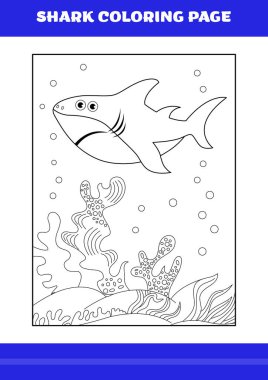 Shark Coloring Page for kids. Shark coloring book for relax and meditation.
