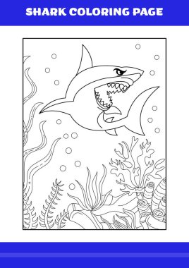 Shark Coloring Page for kids. Shark coloring book for relax and meditation.
