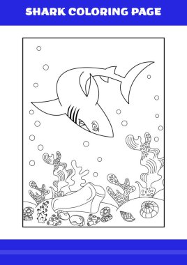 Shark Coloring Page for kids. Shark coloring book for relax and meditation.