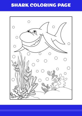 Shark Coloring Page for kids. Shark coloring book for relax and meditation.
