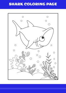 Shark Coloring Page for kids. Shark coloring book for relax and meditation.