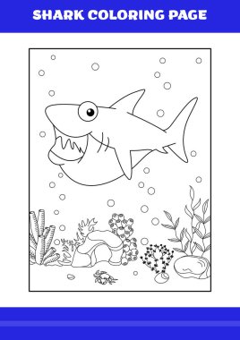 Shark Coloring Page for kids. Shark coloring book for relax and meditation.