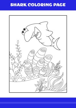 Shark Coloring Page for kids. Shark coloring book for relax and meditation.