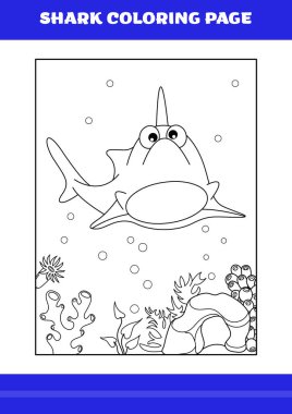 Shark Coloring Page for kids. Shark coloring book for relax and meditation.