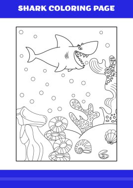Shark Coloring Page for kids. Shark coloring book for relax and meditation.