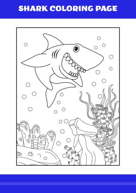 Shark Coloring Page for kids. Shark coloring book for relax and meditation.