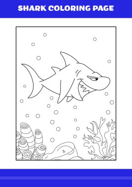 Shark Coloring Page for kids. Shark coloring book for relax and meditation.
