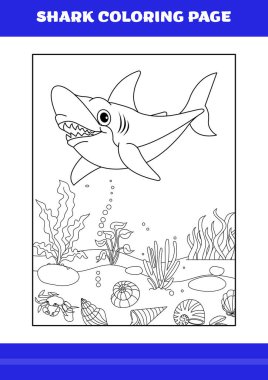 Shark Coloring Page for kids. Shark coloring book for relax and meditation.