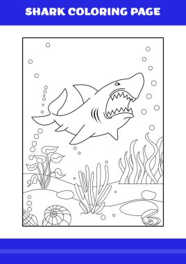 Shark Coloring Page for kids. Shark coloring book for relax and meditation.