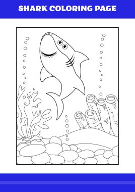 Shark Coloring Page for kids. Shark coloring book for relax and meditation.