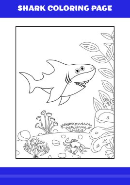 Shark Coloring Page for kids. Shark coloring book for relax and meditation.
