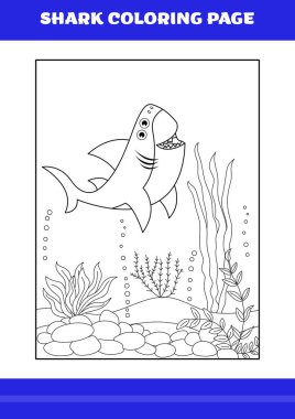 Shark Coloring Page for kids. Shark coloring book for relax and meditation.