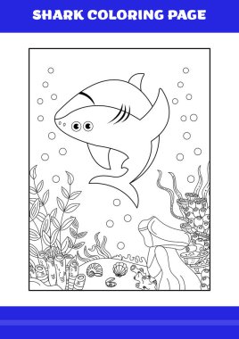 Shark Coloring Page for kids. Shark coloring book for relax and meditation.