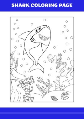 Shark Coloring Page for kids. Shark coloring book for relax and meditation.