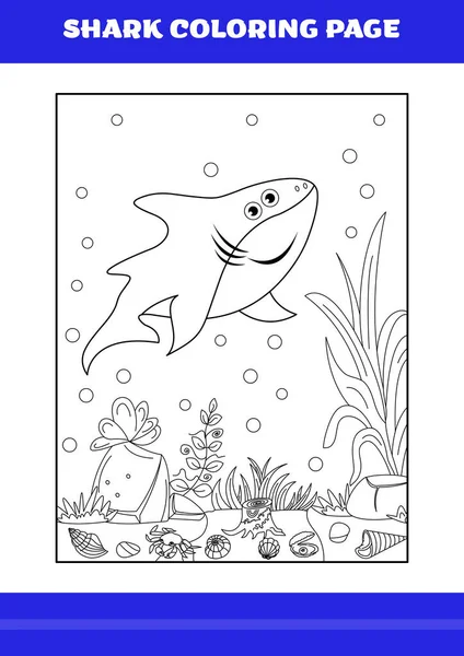 Shark Coloring Page Kids Shark Coloring Book Relax Meditation — Stock Vector