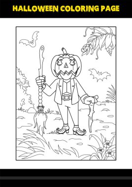 Çocuklar için Cadılar Bayramı boyama sayfası. Çocuklar için çizgi boyama sayfası tasarımı.