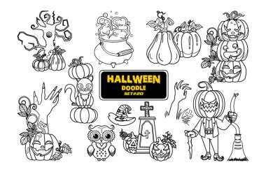 Cadılar Bayramı el çizimi. Şirin Cadılar Bayramı Dijital Damga Ayarları.