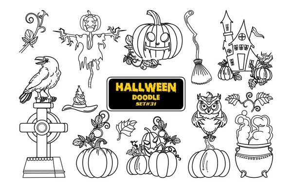 Halloween Hand Drawn Doodle Cute Halloween Digital Stamp Set — Stock Vector