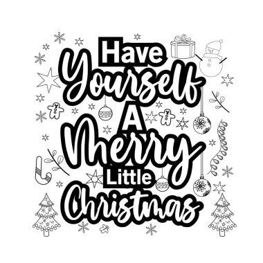 Mutlu Noeller boyama sayfası. Çocuklar için Noel çizgisi boyama sayfası tasarımı.