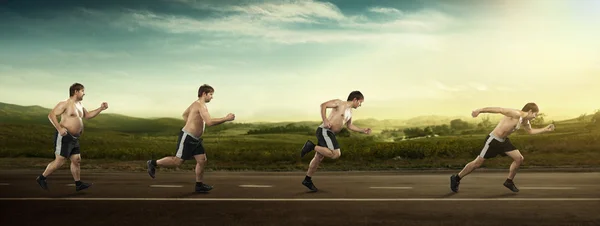 Hombre corriendo al principio lleno en el extremo de la delgada — Foto de Stock