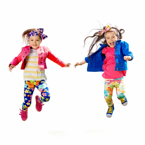 Cute happy children jumping on white background — Stock Photo, Image